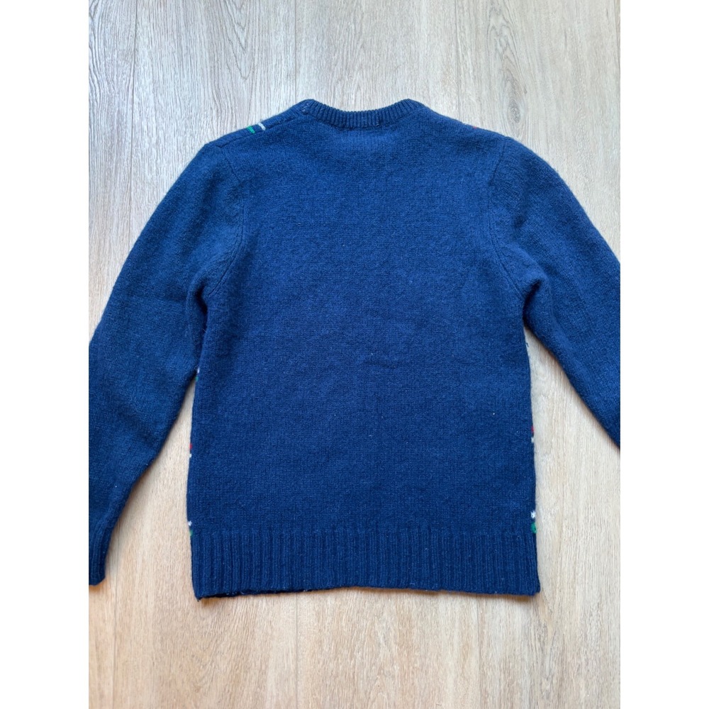 Vintage Crocodile Original Navy Blue 100% Wool Windowpane Plaid Crewneck Sweater - Picture 10 of 10